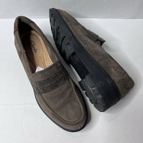 Clarks Calla Ease Olive Greek Suede Comfort Loafers Womens Size 9 - Picture 1 of 11